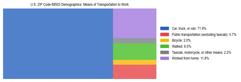 Treemap showing means of transportation to work distribution in US ZIP Code 68503.