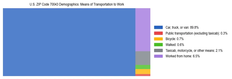 Treemap showing means of transportation to work distribution in US ZIP Code 70043.