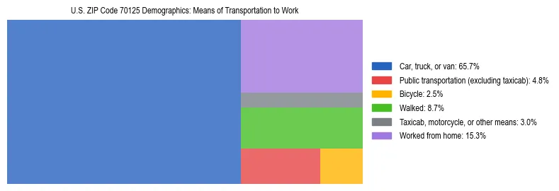 Treemap showing means of transportation to work distribution in US ZIP Code 70125.