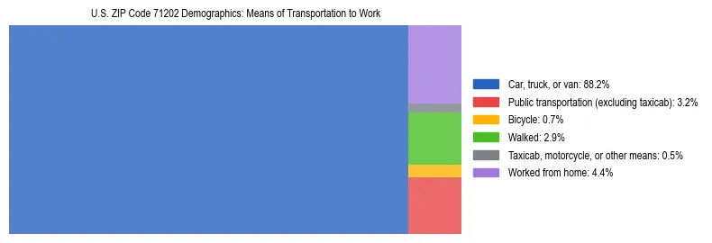 Treemap showing means of transportation to work distribution in US ZIP Code 71202.