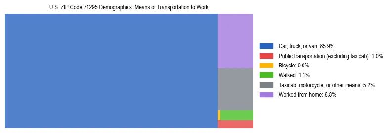 Treemap showing means of transportation to work distribution in US ZIP Code 71295.