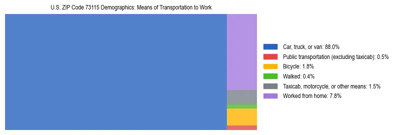 Treemap showing means of transportation to work distribution in US ZIP Code 73115.