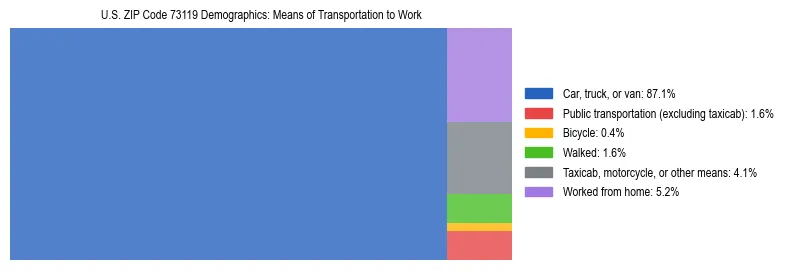 Treemap showing means of transportation to work distribution in US ZIP Code 73119.