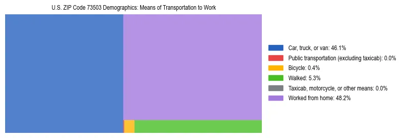 Treemap showing means of transportation to work distribution in US ZIP Code 73503.