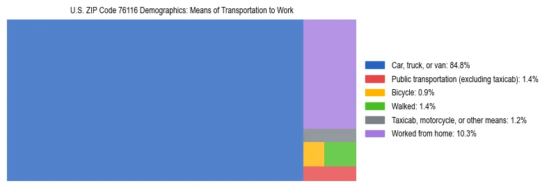 Treemap showing means of transportation to work distribution in US ZIP Code 76116.