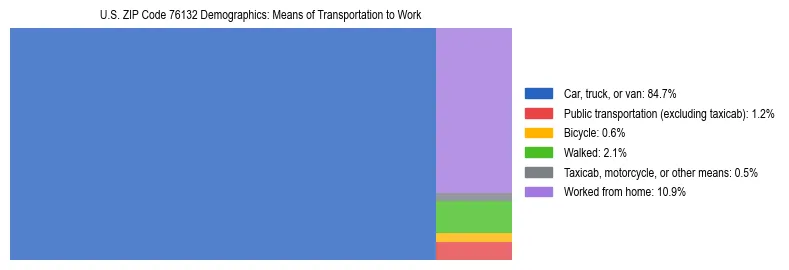Treemap showing means of transportation to work distribution in US ZIP Code 76132.