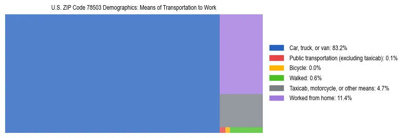 Treemap showing means of transportation to work distribution in US ZIP Code 78503.