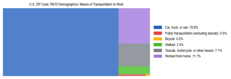 Treemap showing means of transportation to work distribution in US ZIP Code 78570.