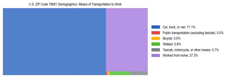 Treemap showing means of transportation to work distribution in US ZIP Code 78681.