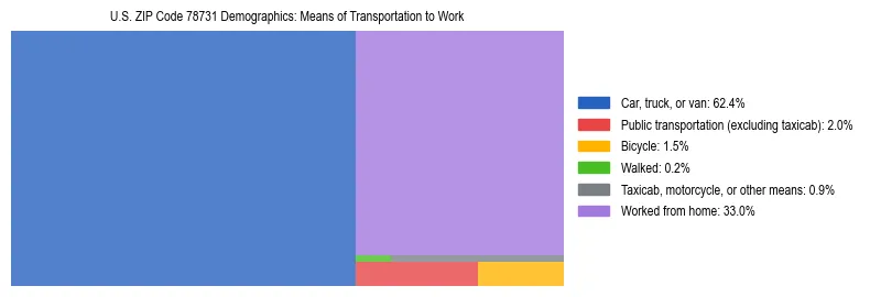 Treemap showing means of transportation to work distribution in US ZIP Code 78731.