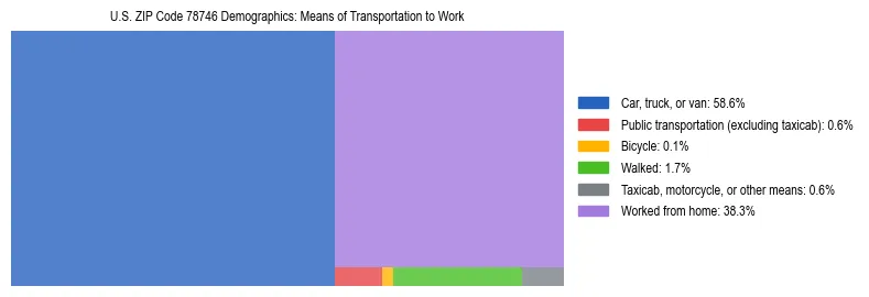 Treemap showing means of transportation to work distribution in US ZIP Code 78746.