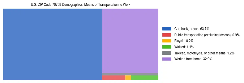 Treemap showing means of transportation to work distribution in US ZIP Code 78759.