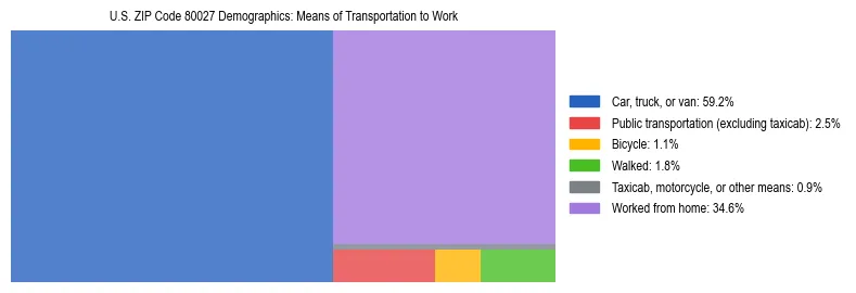 Treemap showing means of transportation to work distribution in US ZIP Code 80027.