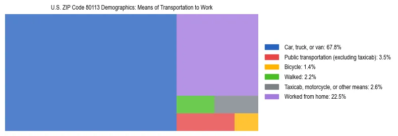 Treemap showing means of transportation to work distribution in US ZIP Code 80113.