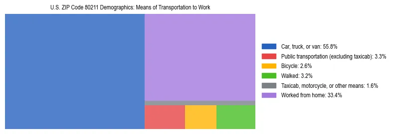 Treemap showing means of transportation to work distribution in US ZIP Code 80211.