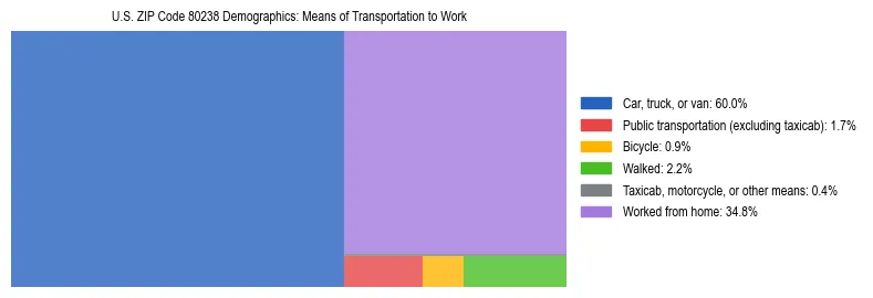 Treemap showing means of transportation to work distribution in US ZIP Code 80238.