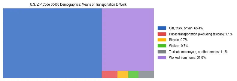 Treemap showing means of transportation to work distribution in US ZIP Code 80403.