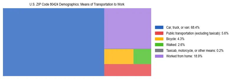 Treemap showing means of transportation to work distribution in US ZIP Code 80424.