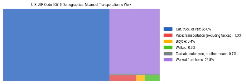 Treemap showing means of transportation to work distribution in US ZIP Code 80516.