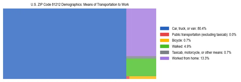 Treemap showing means of transportation to work distribution in US ZIP Code 81212.