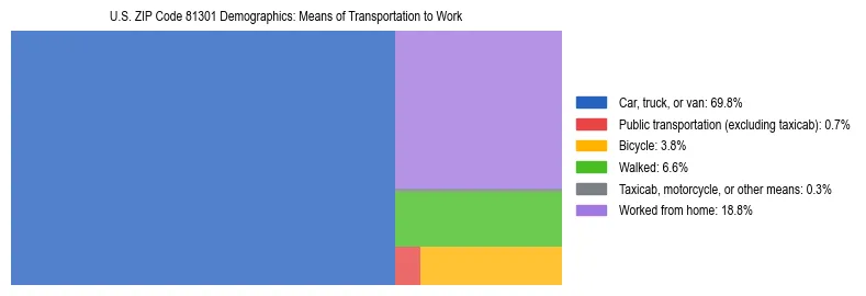 Treemap showing means of transportation to work distribution in US ZIP Code 81301.