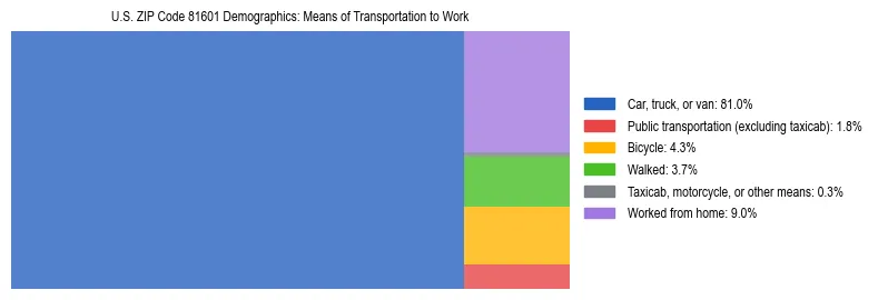 Treemap showing means of transportation to work distribution in US ZIP Code 81601.