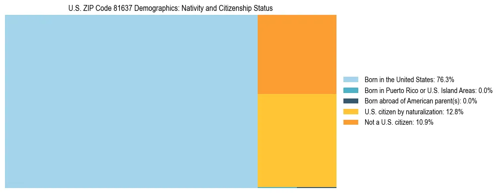 Treemap showing the population distribution by nativity and citizenship status in US ZIP Code 81637 based on U.S. Census data.
