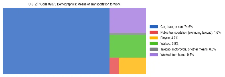 Treemap showing means of transportation to work distribution in US ZIP Code 82070.