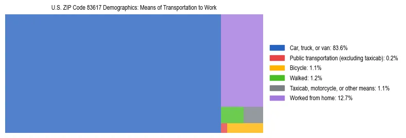 Treemap showing means of transportation to work distribution in US ZIP Code 83617.