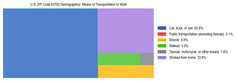 Treemap showing means of transportation to work distribution in US ZIP Code 83702.