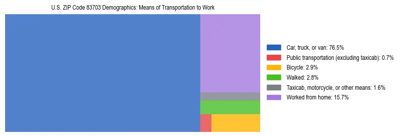 Treemap showing means of transportation to work distribution in US ZIP Code 83703.