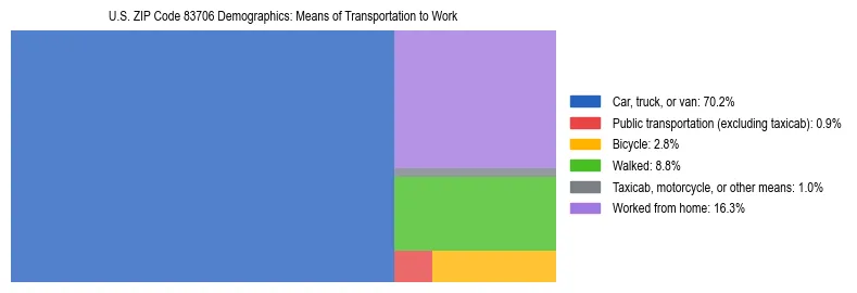 Treemap showing means of transportation to work distribution in US ZIP Code 83706.