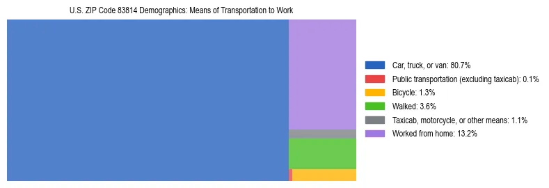 Treemap showing means of transportation to work distribution in US ZIP Code 83814.