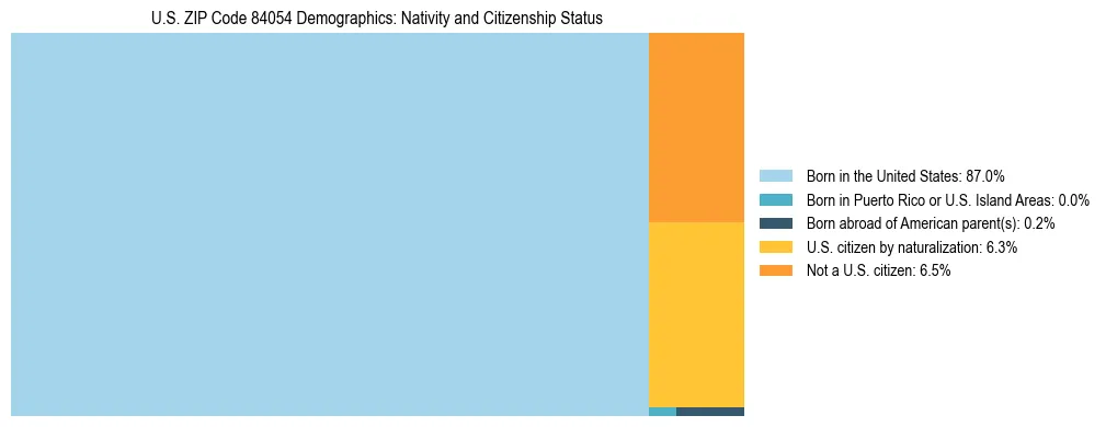 Treemap showing the population distribution by nativity and citizenship status in US ZIP Code 84054 based on U.S. Census data.