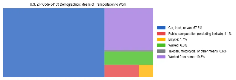 Treemap showing means of transportation to work distribution in US ZIP Code 84103.
