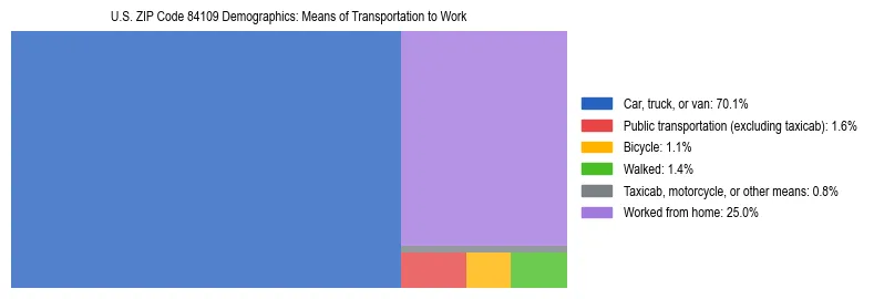 Treemap showing means of transportation to work distribution in US ZIP Code 84109.