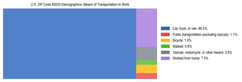 Treemap showing means of transportation to work distribution in US ZIP Code 85033.