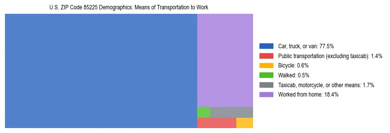 Treemap showing means of transportation to work distribution in US ZIP Code 85225.