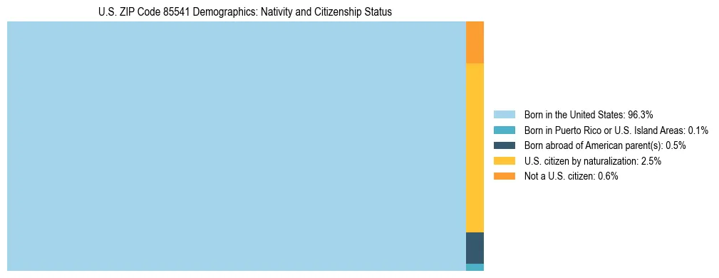 Treemap showing the population distribution by nativity and citizenship status in US ZIP Code 85541 based on U.S. Census data.