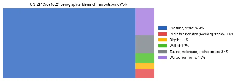 Treemap showing means of transportation to work distribution in US ZIP Code 85621.