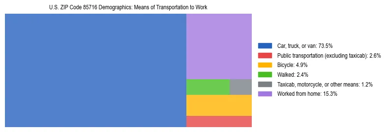 Treemap showing means of transportation to work distribution in US ZIP Code 85716.