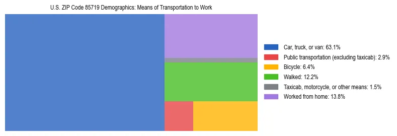 Treemap showing means of transportation to work distribution in US ZIP Code 85719.