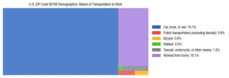 Treemap showing means of transportation to work distribution in US ZIP Code 85748.
