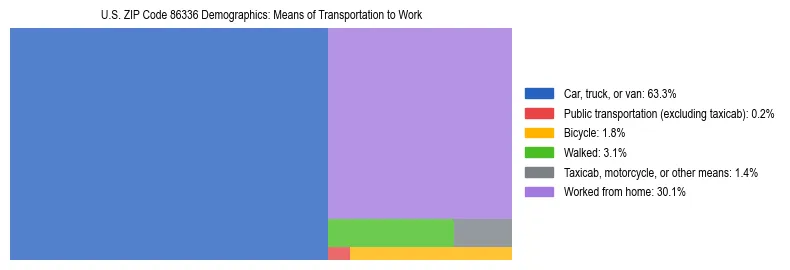 Treemap showing means of transportation to work distribution in US ZIP Code 86336.