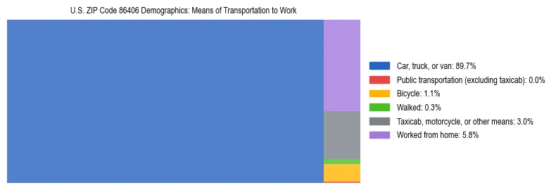 Treemap showing means of transportation to work distribution in US ZIP Code 86406.