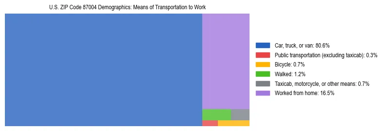 Treemap showing means of transportation to work distribution in US ZIP Code 87004.
