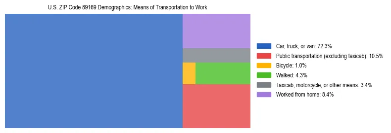 Treemap showing means of transportation to work distribution in US ZIP Code 89169.