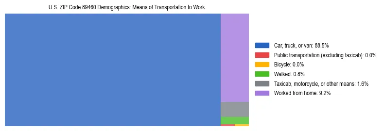 Treemap showing means of transportation to work distribution in US ZIP Code 89460.