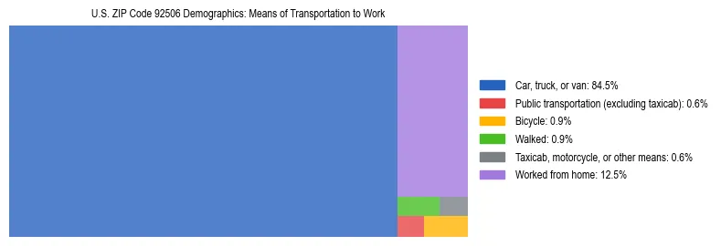 Treemap showing means of transportation to work distribution in US ZIP Code 92506.