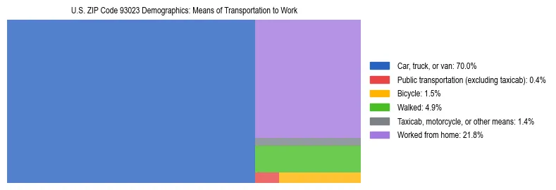 Treemap showing means of transportation to work distribution in US ZIP Code 93023.